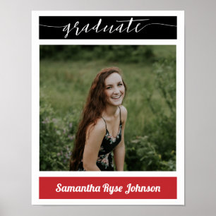 Red Modern Block Photo Graduation Poster