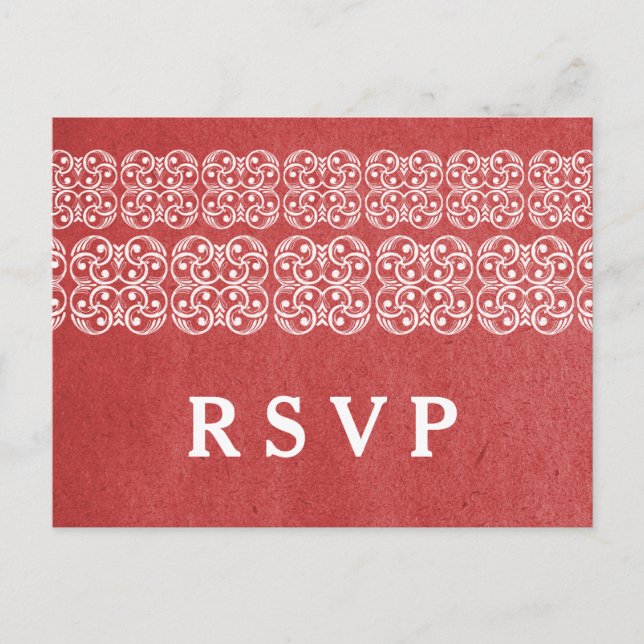 Red Modern Bohemian RSVP Postcard (Front)