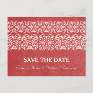 Red Modern Bohemian Save the Date Postcard
