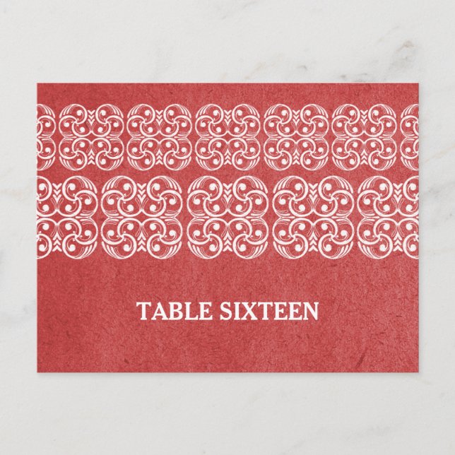 Red Modern Bohemian Table Number Postcard (Front)