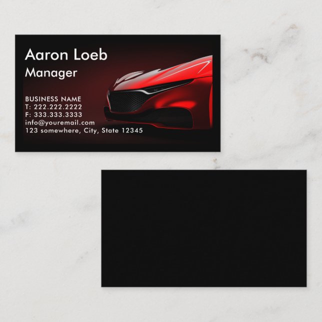 Red modern car headlights on black background  business card (Front/Back)