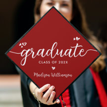 Red Modern Chic Elegant White Script Hearts