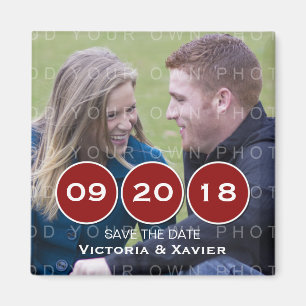Red Modern Circles Photo Save the Date Magnet