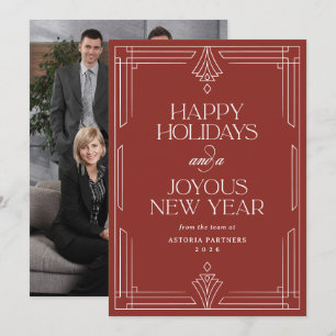 Red Modern Deco Elegant Corporate Happy Holidays Holiday Card