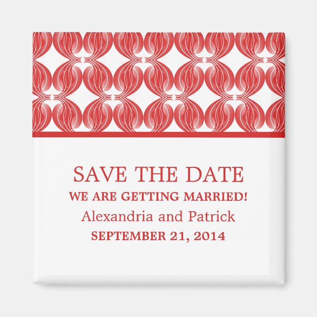 Red Modern Deco Save the Date Magnet (Front)