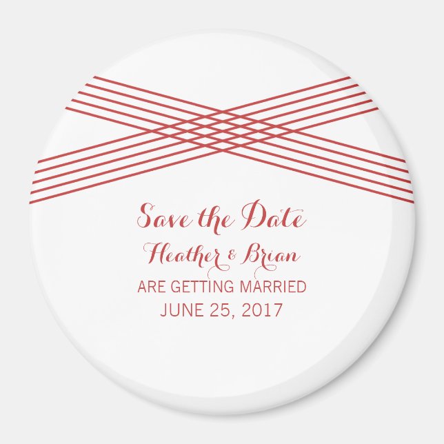 Red Modern Deco Save the Date Magnet (Front)