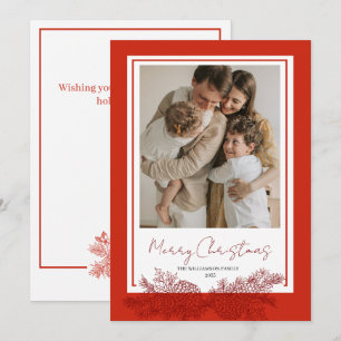 Red Modern Elegant Botanical Photo Christmas Holiday Card