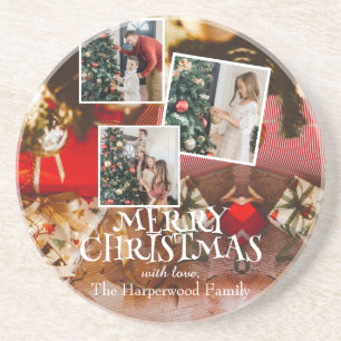 Red Modern elegant family christmas customize Coaster