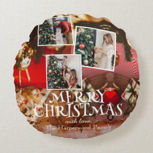 Red Modern elegant family christmas customize Round Pillow