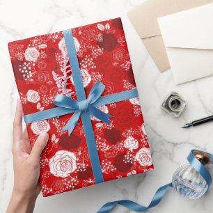 Red   Modern & Elegant Floral Pattern Wrapping Pap Paper