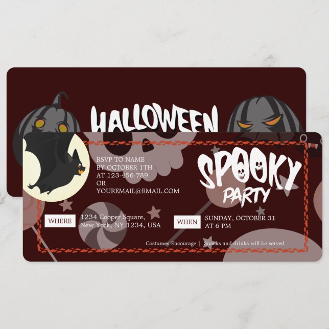 Red Modern & Elegant Halloween Spooky Party Ticket Save The Date (Front/Back)