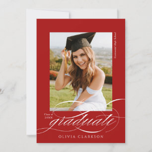 Red Modern Elegant Script Photo Graduation Party Invitation