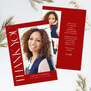 Red Modern Elegant Vertical Three Photo Graduation Thank You Card