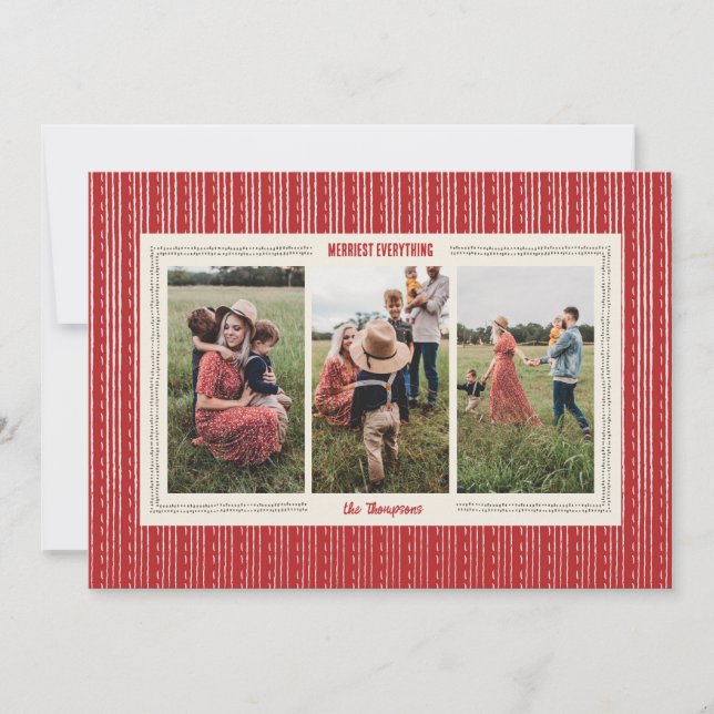 Red Modern Farmhouse Holiday Photo Card (Front)