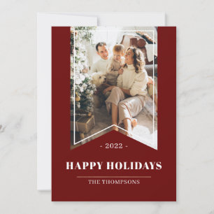 Red Modern Happy Holidays Family Photo 2021 Holiday Card