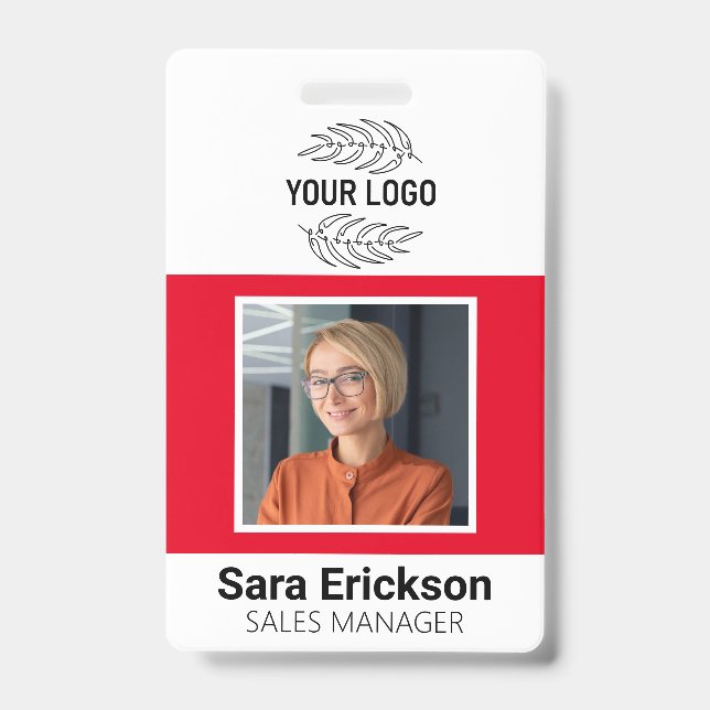 Red Modern ID Card Business Employee Badge (Front)