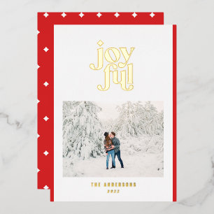 Red modern joyful 1 photo foil holiday card