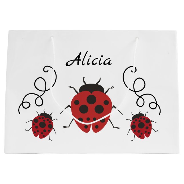 Red Modern Ladybug Personalize it Large Gift Bag (Front)