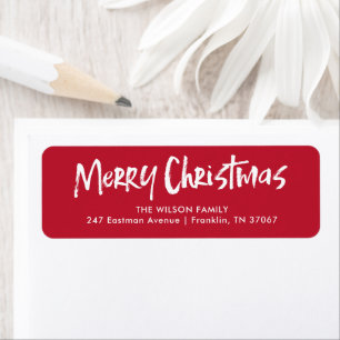 Red Modern Lettering Merry Christmas Address