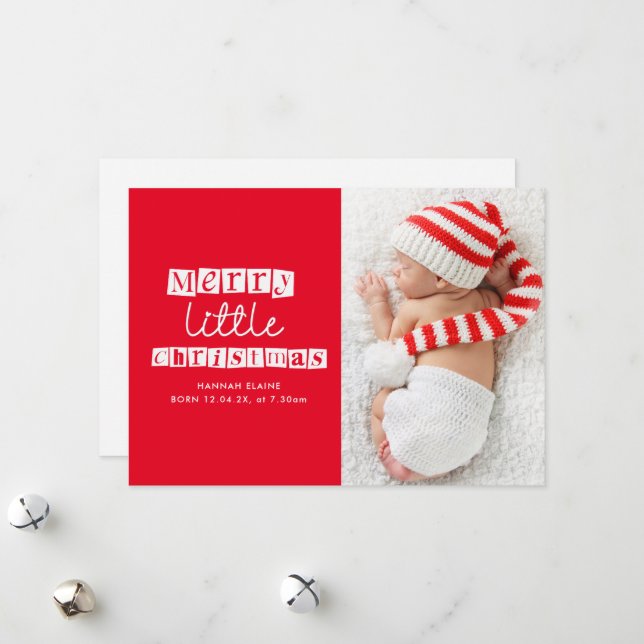 red modern little christmas birth announcement (Front/Back In Situ)