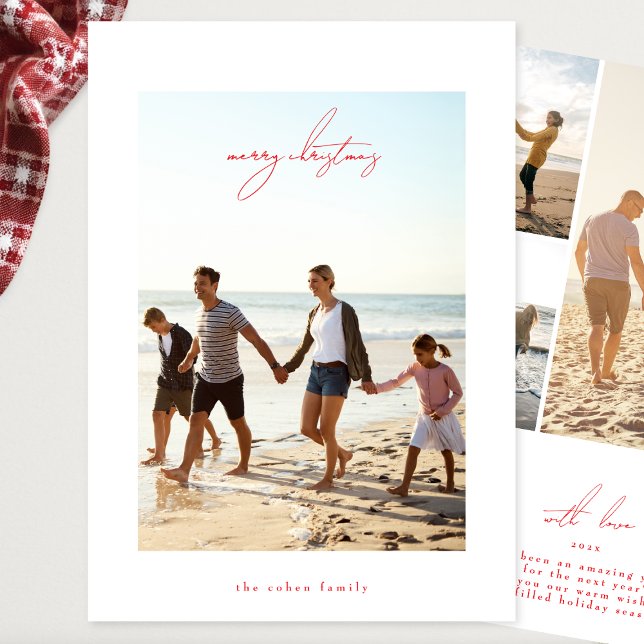 red modern merry christmas calligraphy photo frame holiday card (Creator Uploaded)