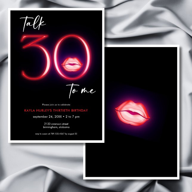Red Modern Minimal Neon Lips Talk Thirty Birthday Invitation (Red Modern Minimal Neon Lips Talk Thirty to Me Birthday Invitation)