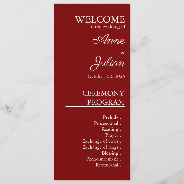 Red Modern Minimalist Bridal Program QR Code (Front)