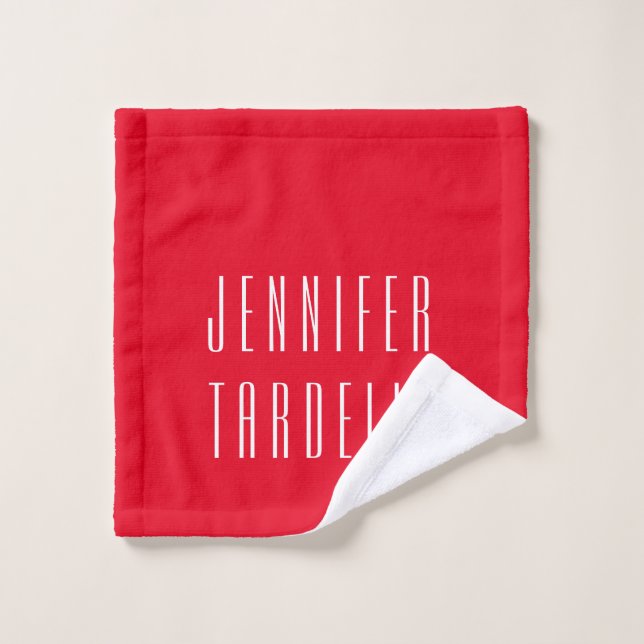 Red Modern Minimalist Elegant Your Name  Wash Cloth (Wash Cloth)