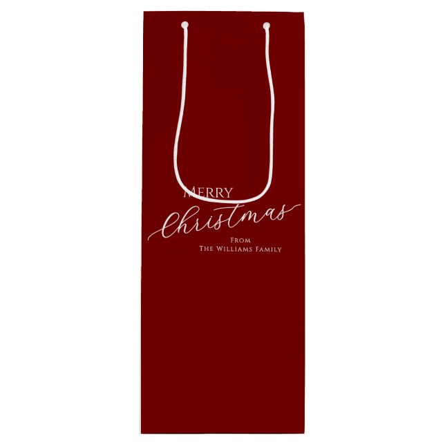 Red Modern Minimalist Merry Christmas Wine Gift Bag (Front)