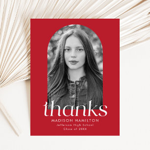 Red   Modern Minimalist Photo Graduation Thank You Postcard