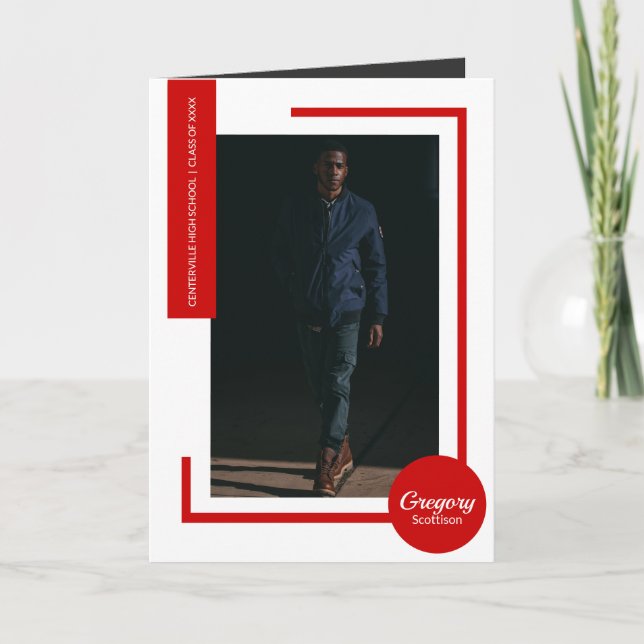 Red Modern Photo Graduation Invitation (Front)