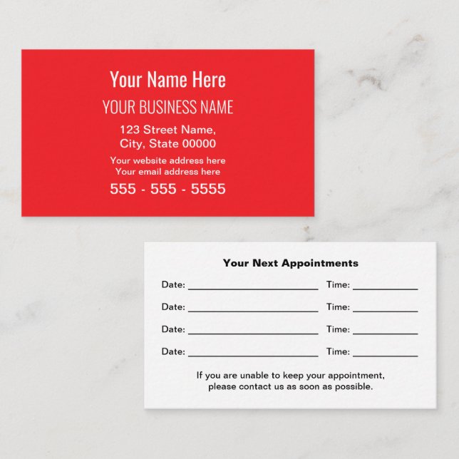 Red Modern Professional Appointment Card (Front/Back)