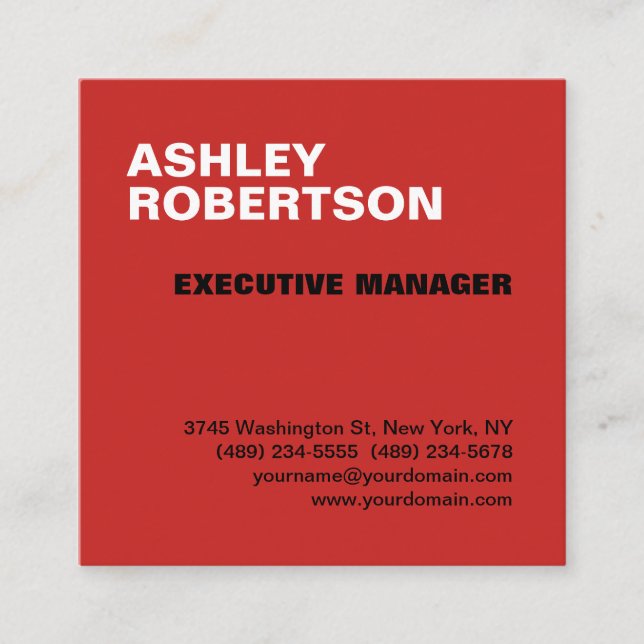 Red Modern Professional Minimalist Elegant Square Business Card (Front)