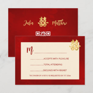 Red Modern RSVP Chinese Wedding Card