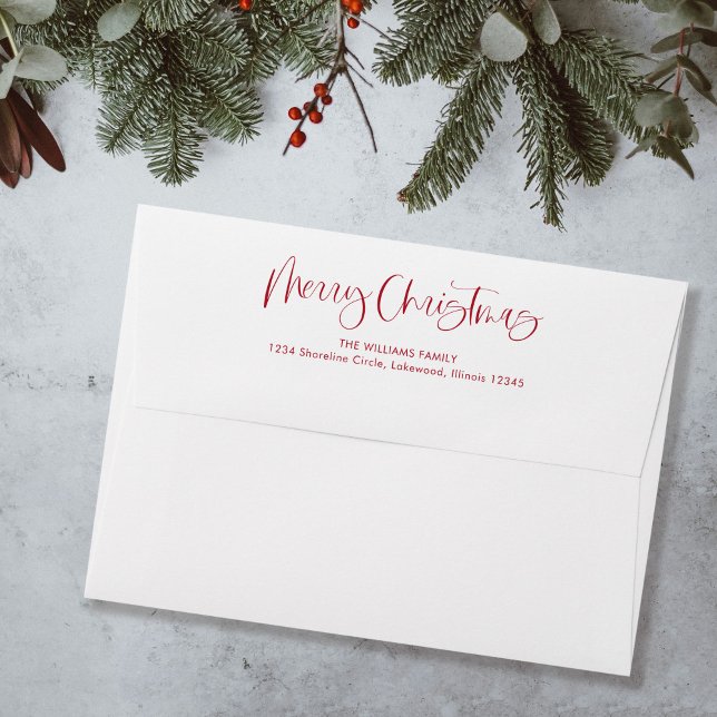 Red Modern Simple Calligraphy Merry Christmas  Envelope (Creator Uploaded)
