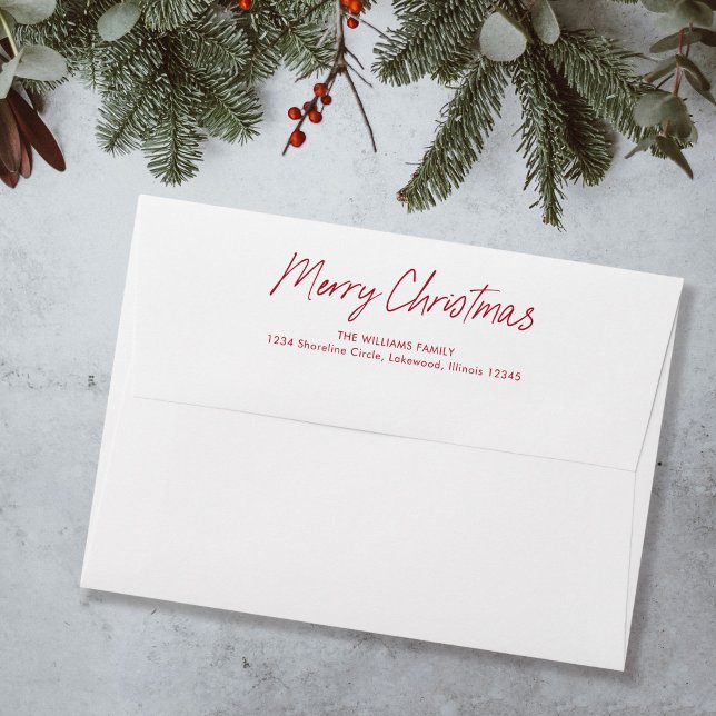 Red Modern Simple Calligraphy Merry Christmas  Envelope (Creator Uploaded)