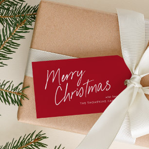 Red Modern Simple Script Merry Christmas Gift Tags