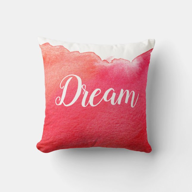 Red modern simple watercolor design with dream throw pillow (Front)