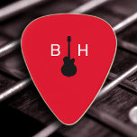 Red Modern Small Guitar Monogram  Guitar Pick<br><div class="desc">A simple and stylish monogram design for a musician,  featuring the image of a small red guitar silhouette with your own initial letters...  at the back you can personalize with your name</div>