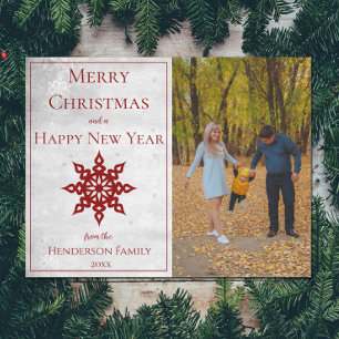 Red Modern Snowflake Photo Holiday Card