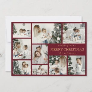 Red Modern Stylish Multi Photo Grid Holiday Card