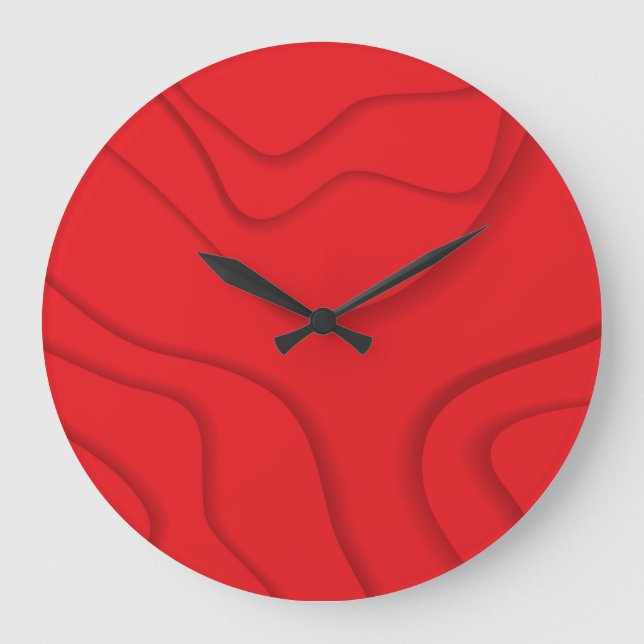 Red, modern, trendy, cool paper cut style art large clock (Front)