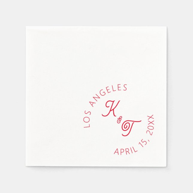 Red modern Wedding Cocktail Napkin  (Front)