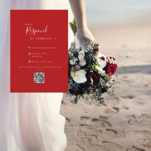 Red Modern Wedding QR Code RSVP Card