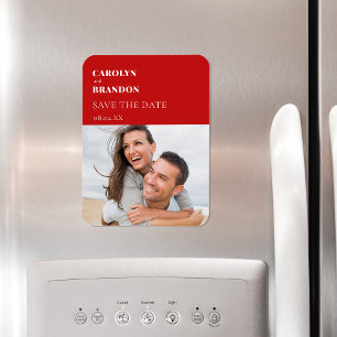 Red Modern Wedding Save the Date Magnet