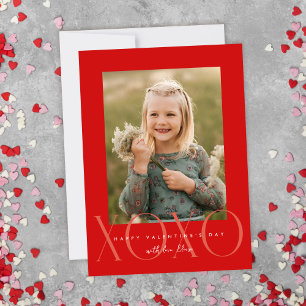 Red Modern XOXO Photo Classroom Valentine Card