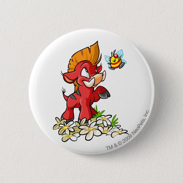 Red Moehog and Buzz 2 Inch Round Button (Front)