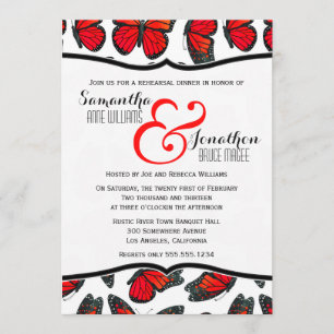 Red Monarch Butterfly Reheasal Dinner Invitation
