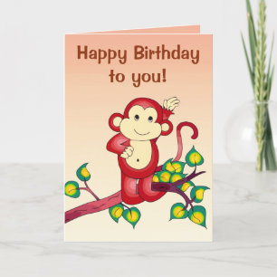 Red Monkey Animal Birthday Card