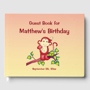 Red Monkey Animal Birthday Party Guest Book